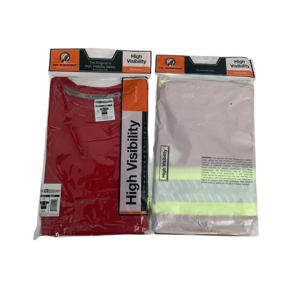 ML Kishigo B203 High Visibility Red Safety T-Shirt Type O Class 1 Mens 3X NEW